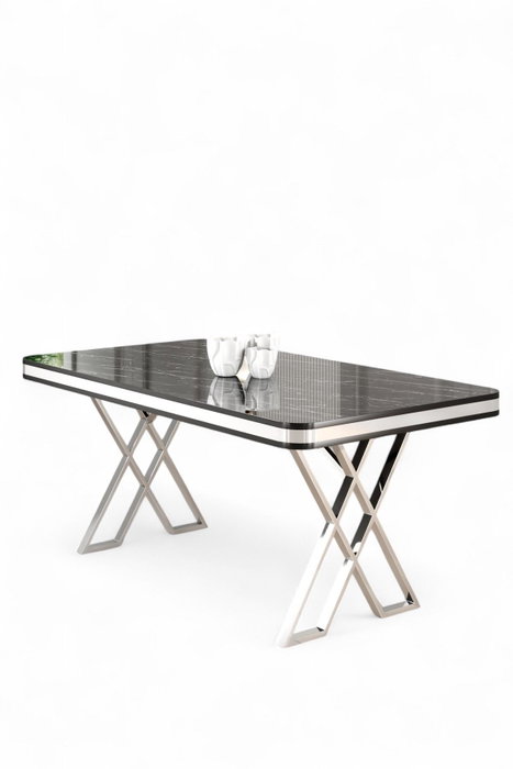 Hanah Home Mesa de Comedor Vals Mármol Negro y Cromo Hanah Home Mesa de Comedor Vals Mármol Negro y Cromo